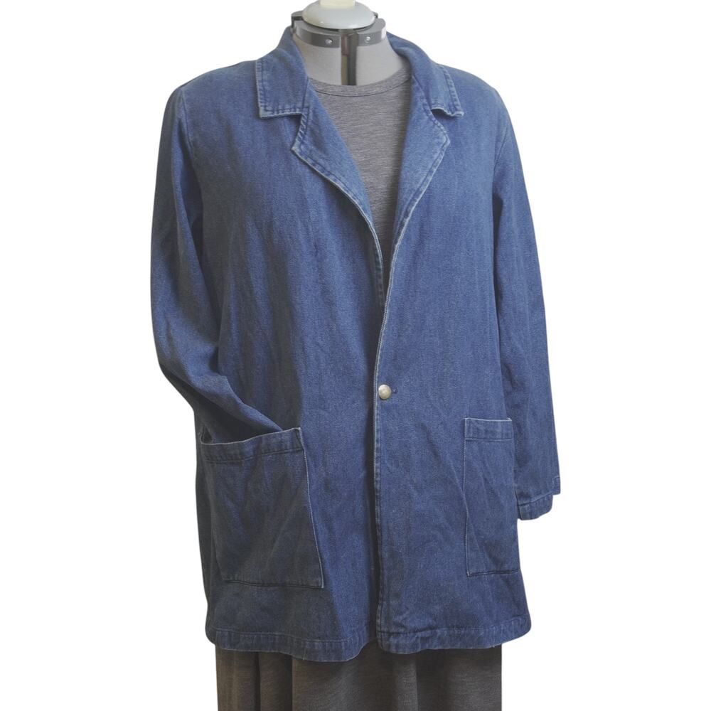 Vintage Hunters Run Denim Blazer Womens L Oversized Longline 90s Cotton Blue